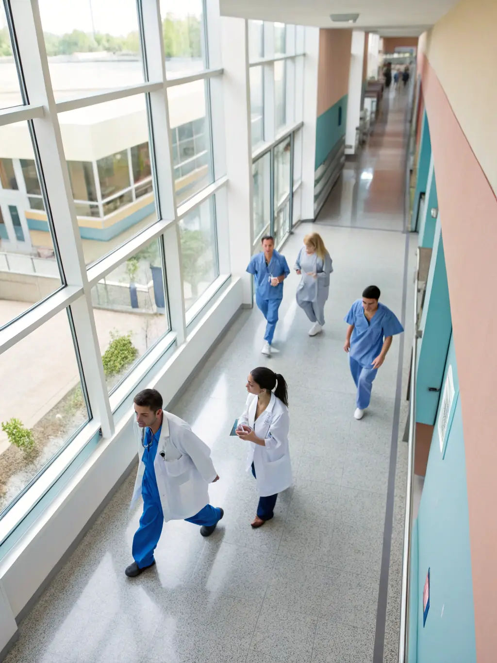 A modern, well-equipped medical facility with staff efficiently attending to patients, reflecting the positive outcomes of HealthStaffPro's services.