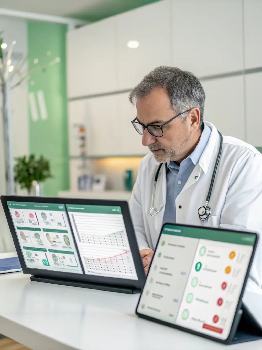 A dedicated account manager discussing staffing needs with a hospital administrator, showcasing the personalized account management services.